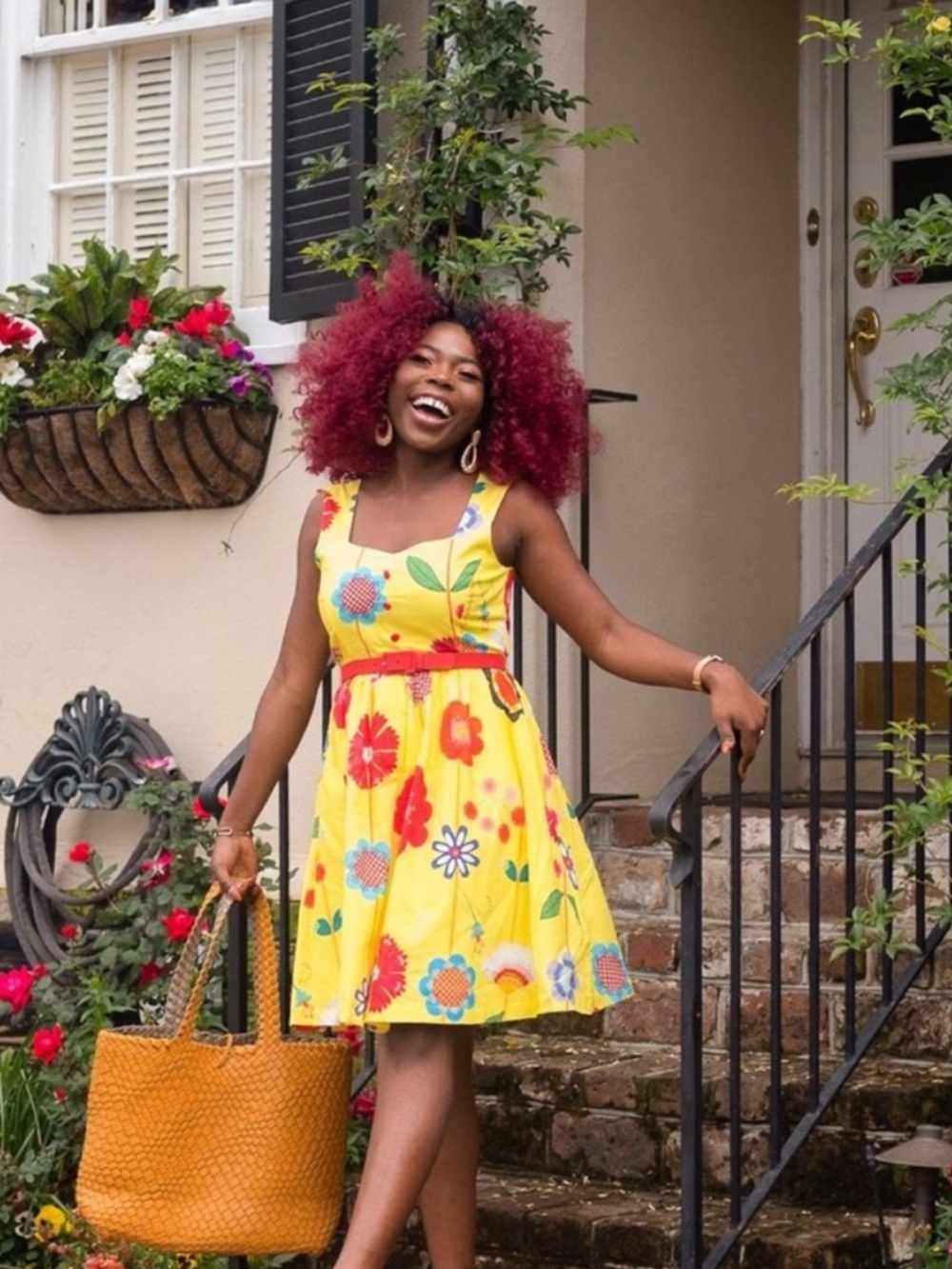ModCloth Biking Through Brussels Yellow Floral  Dress Retro Picnic Large Pin-up